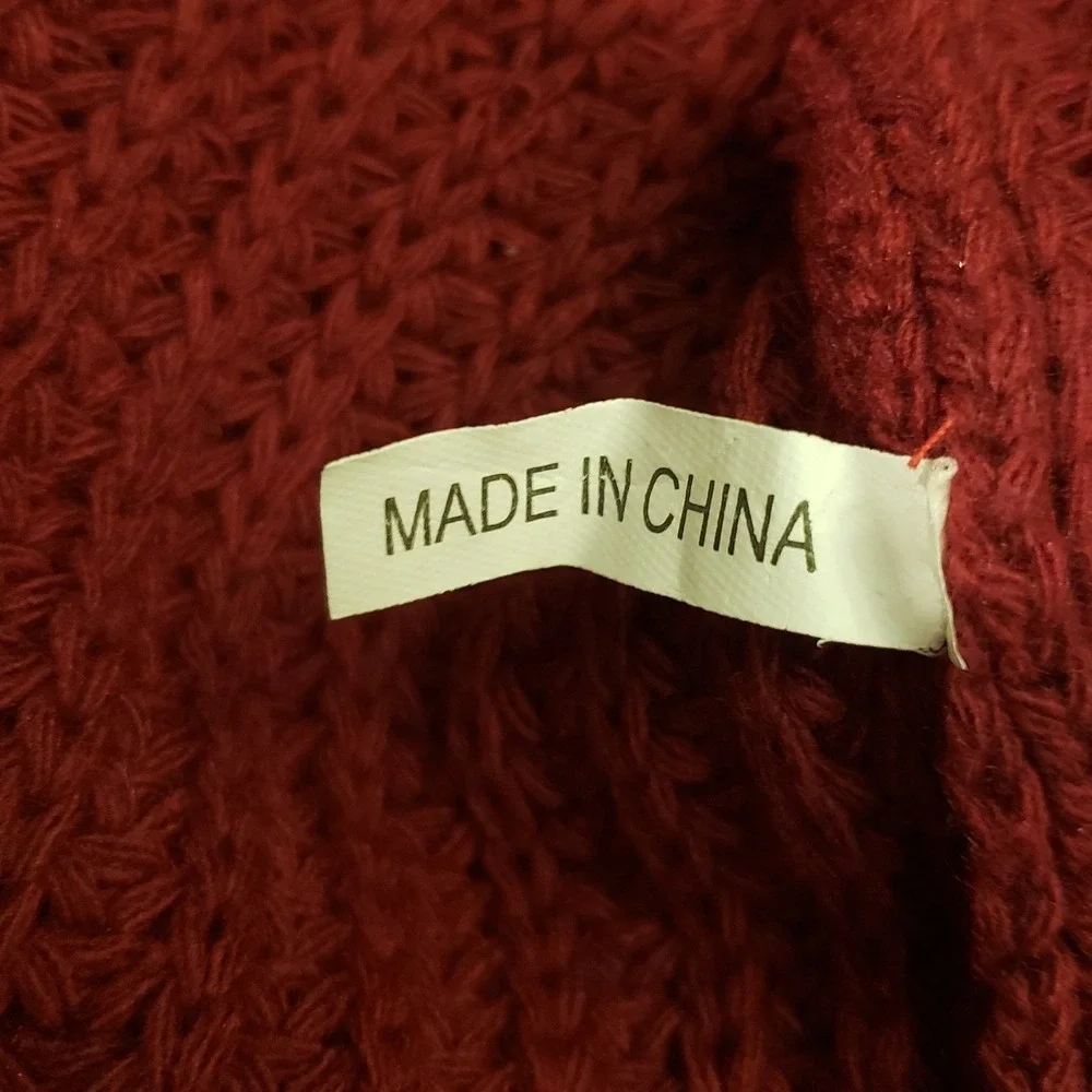 Chunky Knit‎ Sweater Burgundy Long Sleeve Cozy Pullover Warm